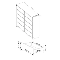 Cassettiera 140x120h cm moderna 10 cassetti rovere Living