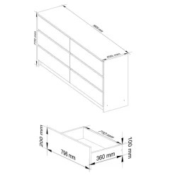 Cassettiera 160x77h cm moderna 6 cassetti bianco Living