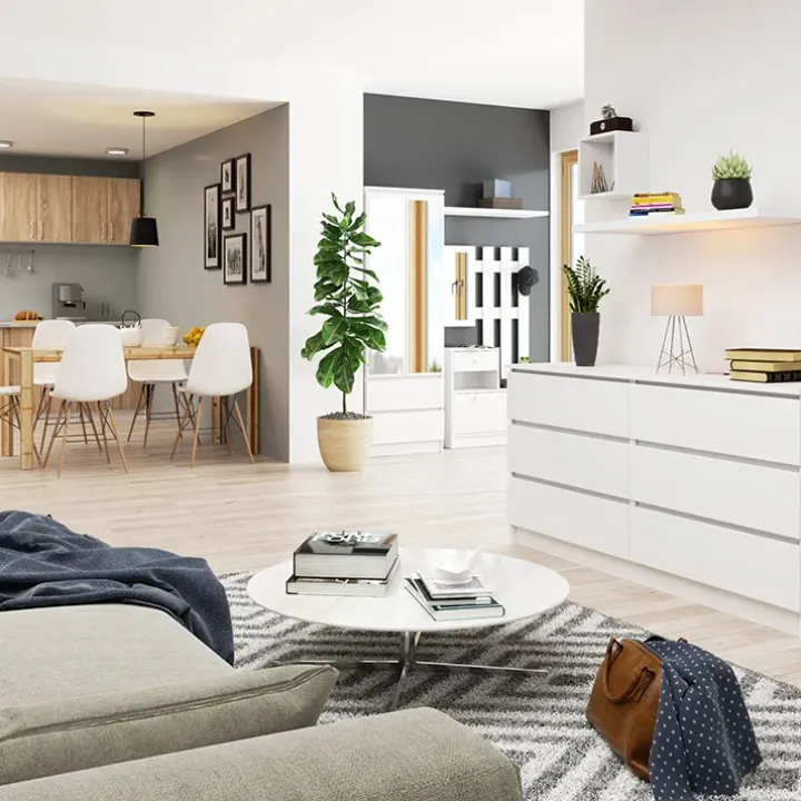 Cassettiera 160x77h cm moderna 6 cassetti bianco Living