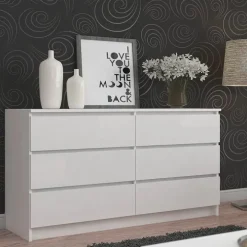 Cassettiera 160x77h cm moderna 6 cassetti bianco Living