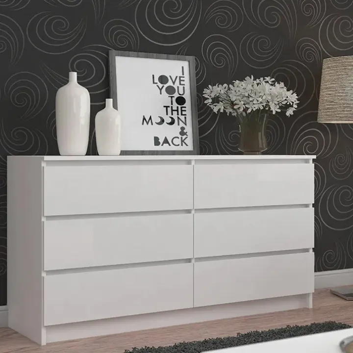Cassettiera 160x77h cm moderna 6 cassetti bianco Living