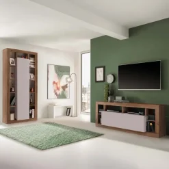 Colonna a terra 95x217h cm multiuso 1 anta beige cashmere rovere scuro Trilogy