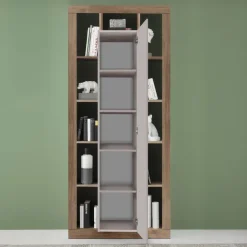 Colonna a terra 95x217h cm multiuso 1 anta beige cashmere rovere scuro Trilogy