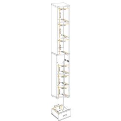 Colonna con libreria 30x203h cm stampa a righe rovere rustico antracite California Gihome®