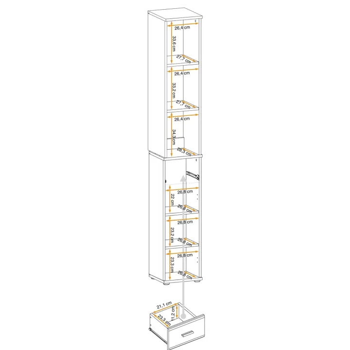 Colonna con libreria 30x203h cm stampa a righe rovere rustico antracite California Gihome®