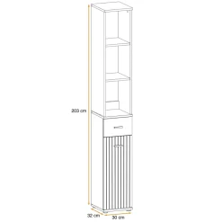 Colonna con libreria 30x203h cm stampa a righe rovere rustico antracite California Gihome®