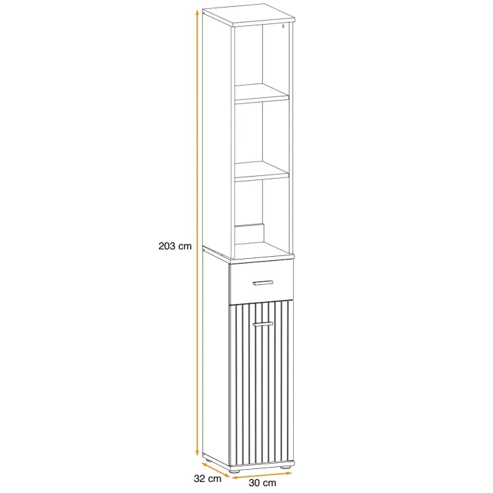 Colonna con libreria 30x203h cm stampa a righe rovere rustico antracite California Gihome®
