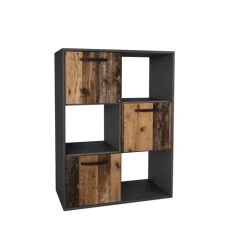 Comò libreria 80x106h cm 3 cassetti e 3 ripiani grafite rovere rustico Fada