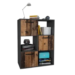 Comò libreria 80x106h cm 3 cassetti e 3 ripiani grafite rovere rustico Fada