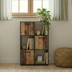 Comò libreria 80x106h cm 3 cassetti e 3 ripiani grafite rovere rustico Fada