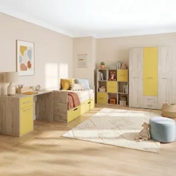 Comò libreria 122x122h cm con cassetti e vani a vista bianco frassinato giallo Bra