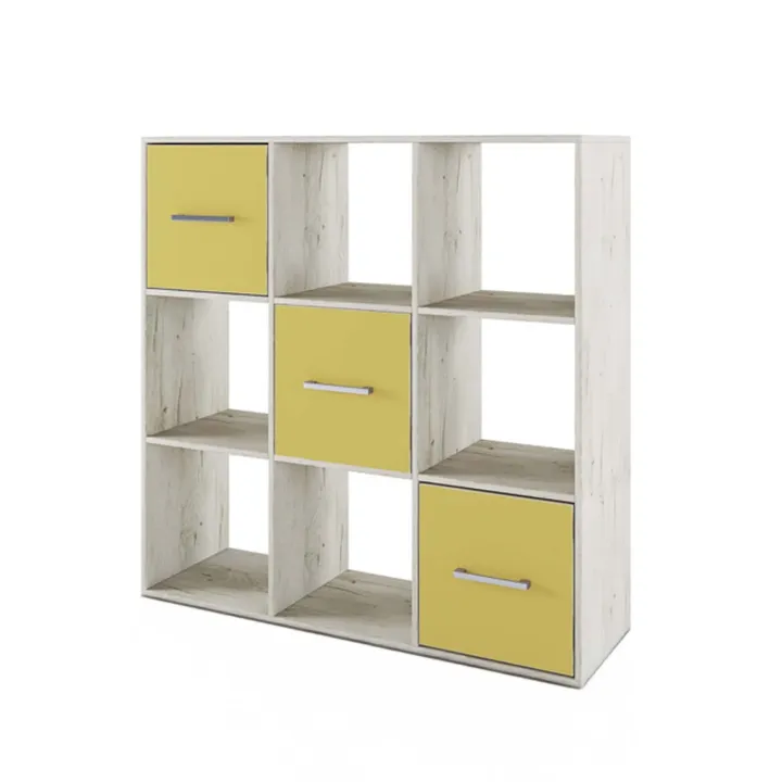 Comò libreria 122x122h cm con cassetti e vani a vista bianco frassinato giallo Bra