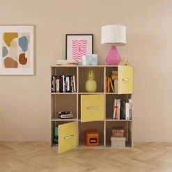 Comò libreria 122x122h cm con cassetti e vani a vista bianco frassinato giallo Bra