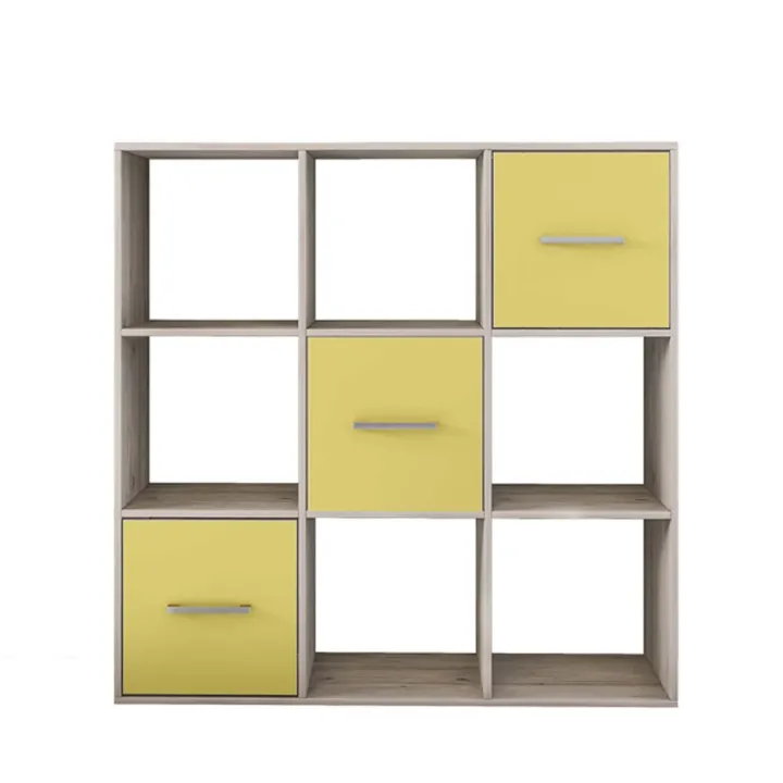 Comò libreria 122x122h cm con cassetti e vani a vista bianco frassinato giallo Bra