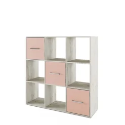Comò libreria 122x122h cm con cassetti e vani a vista bianco frassinato rosa Bra