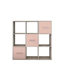 Comò libreria 122x122h cm con cassetti e vani a vista bianco frassinato rosa Bra