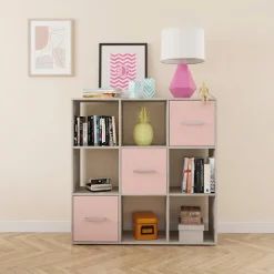 Comò libreria 122x122h cm con cassetti e vani a vista bianco frassinato rosa Bra