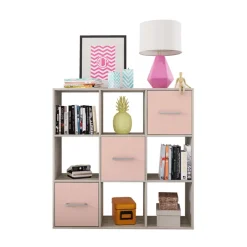 Comò libreria 122x122h cm con cassetti e vani a vista bianco frassinato rosa Bra