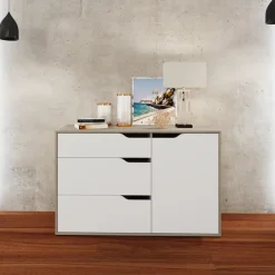 Comò 120x71h cm 1 anta 3 cassetti rovere bianco Varsavia Riga