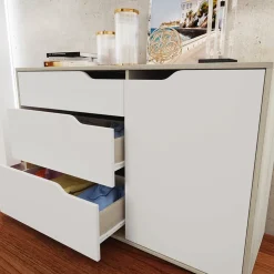 Comò 120x71h cm 1 anta 3 cassetti rovere bianco Varsavia Riga