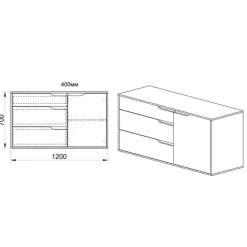 Comò 120x71h cm 1 anta 3 cassetti rovere bianco Varsavia Riga