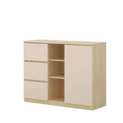 Comò 120x93h cm 1 anta 3 cassetti 3 vani a vista beige cashmere rovere Elvira
