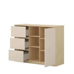 Comò 120x93h cm 1 anta 3 cassetti 3 vani a vista beige cashmere rovere Elvira