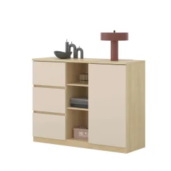 Comò 120x93h cm 1 anta 3 cassetti 3 vani a vista beige cashmere rovere Elvira