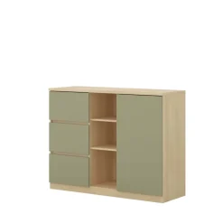 Comò 120x93h cm 1 anta 3 cassetti 3 vani a vista verde salvia rovere Elvira