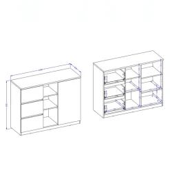 Comò 120x93h cm 1 anta 3 cassetti 3 vani a vista verde salvia rovere Elvira