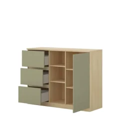 Comò 120x93h cm 1 anta 3 cassetti 3 vani a vista verde salvia rovere Elvira