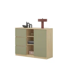 Comò 120x93h cm 1 anta 3 cassetti 3 vani a vista verde salvia rovere Elvira