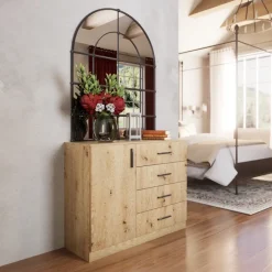 Comò 100x91h cm 1 anta con cassetti rovere rustico Piero
