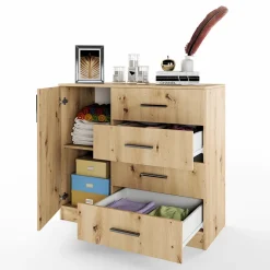 Comò 100x91h cm 1 anta con cassetti rovere rustico Piero