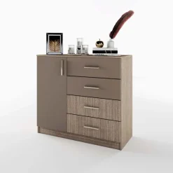 Comò 100x91h cm 1 anta con cassetti rovere scuro marrone Piero