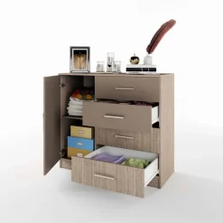Comò 100x91h cm 1 anta con cassetti rovere scuro marrone Piero