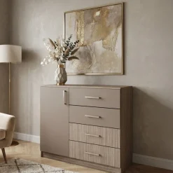 Comò 100x91h cm 1 anta con cassetti rovere scuro marrone Piero