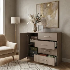 Comò 100x91h cm 1 anta con cassetti rovere scuro marrone Piero