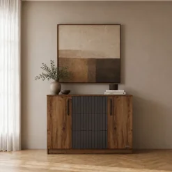 Comò 120x91h cm 2 ante 3 cassetti noce antracite Onice