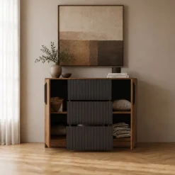 Comò 120x91h cm 2 ante 3 cassetti noce antracite Onice