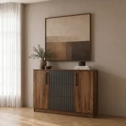 Comò 120x91h cm 2 ante 3 cassetti noce antracite Onice