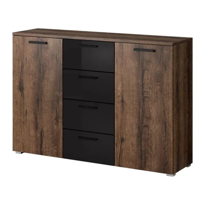 Comò 132x93h cm 2 ante 4 cassetti noce nero lucido Cortina Gihome®