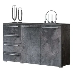 Comò 135x81h cm 2 ante 4 cassetti ossido effetto pietra Frisk