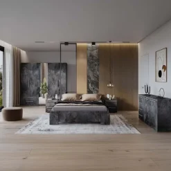 Comò 135x81h cm 2 ante 4 cassetti ossido effetto pietra Frisk