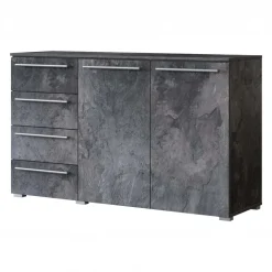 Comò 135x81h cm 2 ante 4 cassetti ossido effetto pietra Frisk