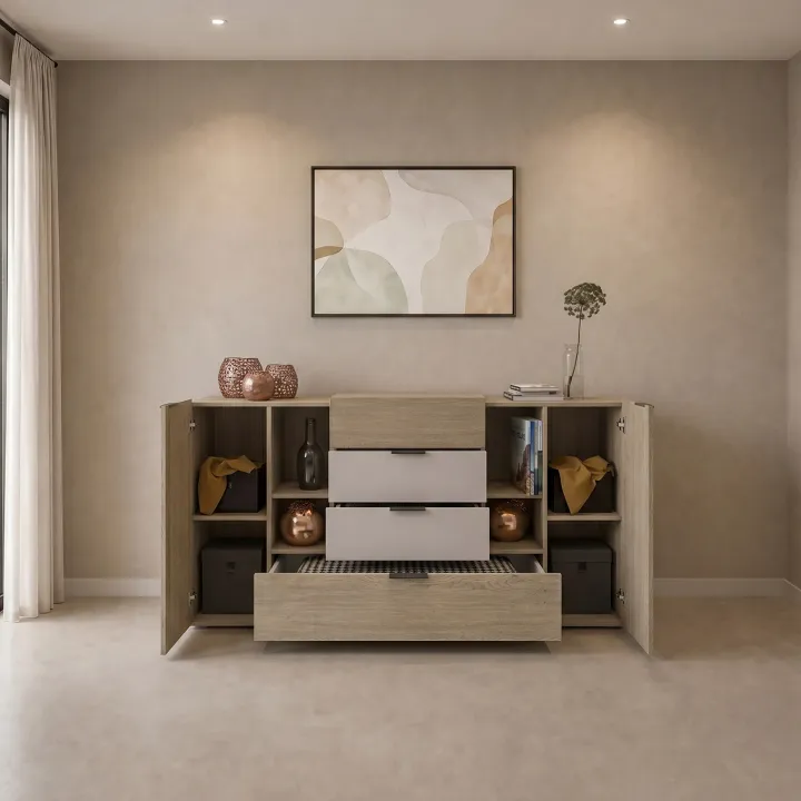 Comò 160x93h cm 2 ante 4 cassetti rovere tortora Pienza