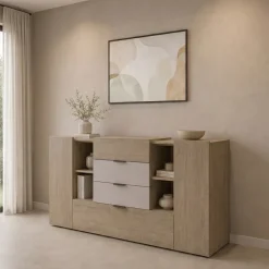 Comò 160x93h cm 2 ante 4 cassetti rovere tortora Pienza