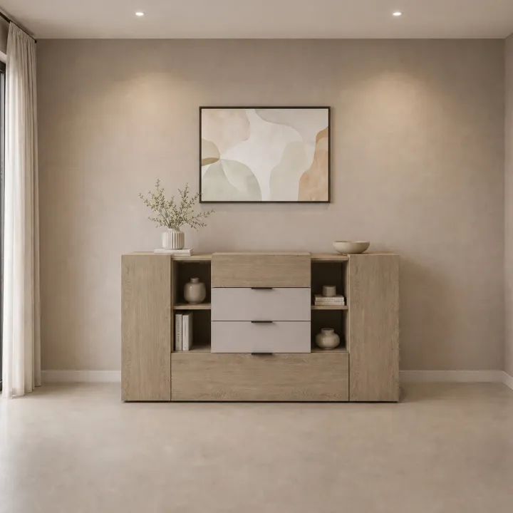 Comò 160x93h cm 2 ante 4 cassetti rovere tortora Pienza