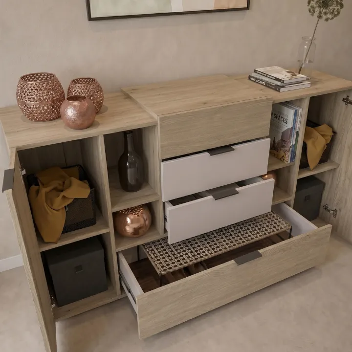 Comò 160x93h cm 2 ante 4 cassetti rovere tortora Pienza