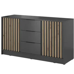 Comò 155x86h cm 2 ante con cassetti moderno antracite quercia Miller